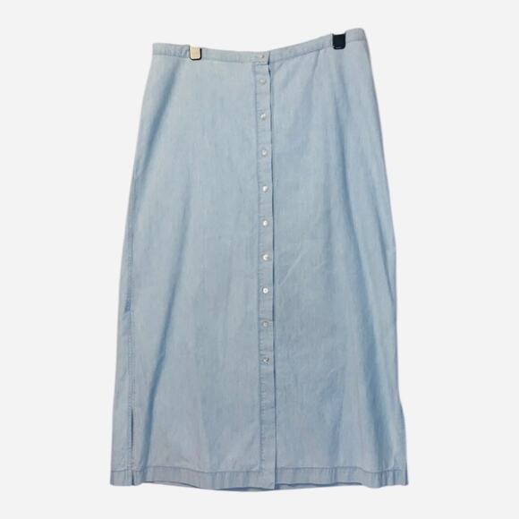 Vintage Jones New York Chambray Denim Midi Skirt 16 100% Cotton Light Wash - Picture 1 of 8